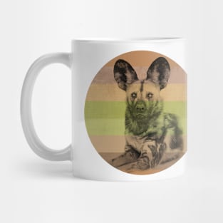 African Wild Dog on Retro-style Sunset in Africa Colors Mug